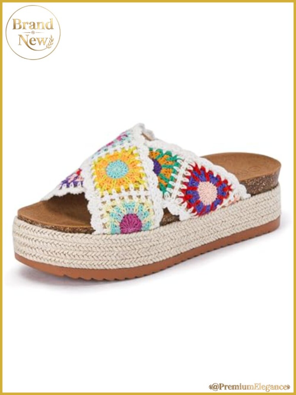 Womens Floral Crochet Platform Espadrille Slides